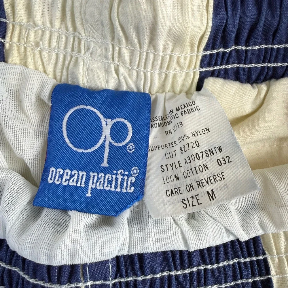 Vintage 1987 Ocean Pacific OP Surf Team Striped Shorts Blue White Mens Medium